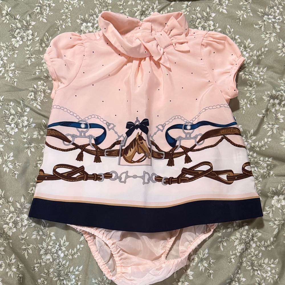 Janie and Jack Baby Dress-Pink with Equestrian Design (12-18 Months)